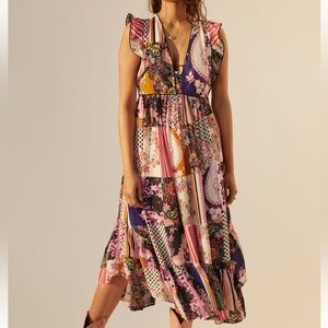 Anthropologie ruffled patchwork midi dress